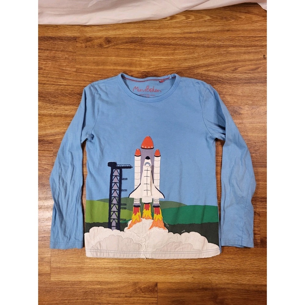 Mini Boden Rocket Size 9-10y Blue L/S Shirt